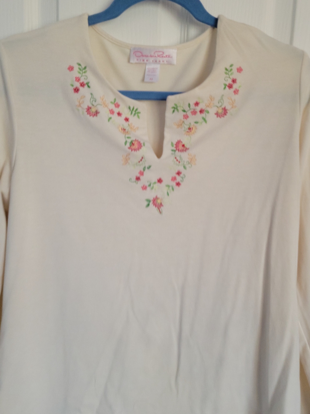 Oscar de la Renta Pink Label Cream Floral Embroidered Top